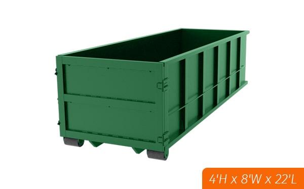 if you are disposing of a large amount of material, such as from a renovation or construction project, a 20-yard dumpster is a good size option